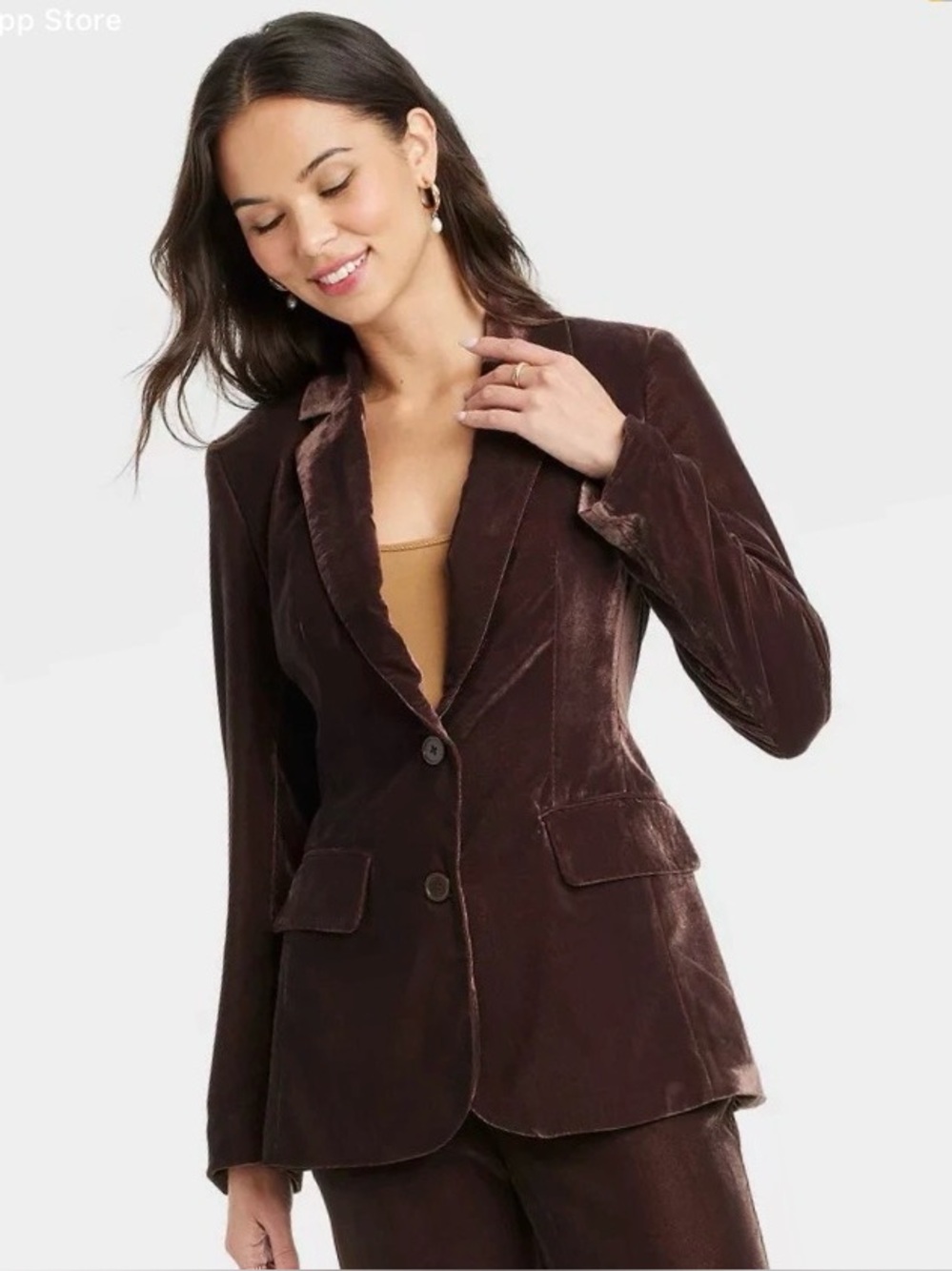 a new day Velvet Blazer Jacket in Dark Brown